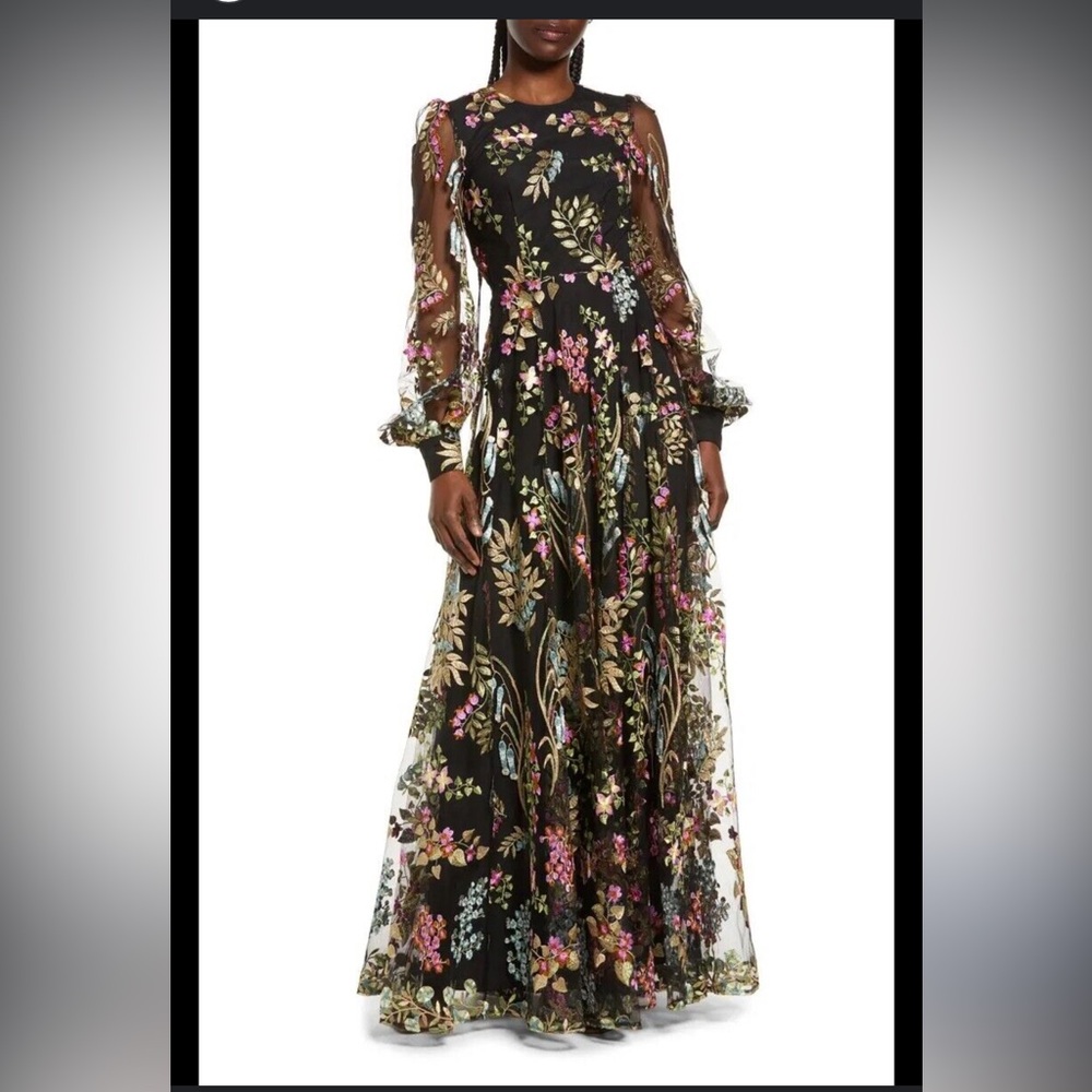 ASOS Design Black Floral Embroidered Maxi Gown Dress $355 Size 10
